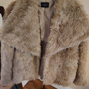 Women's Tan Faux Fur Jacket One And Only M